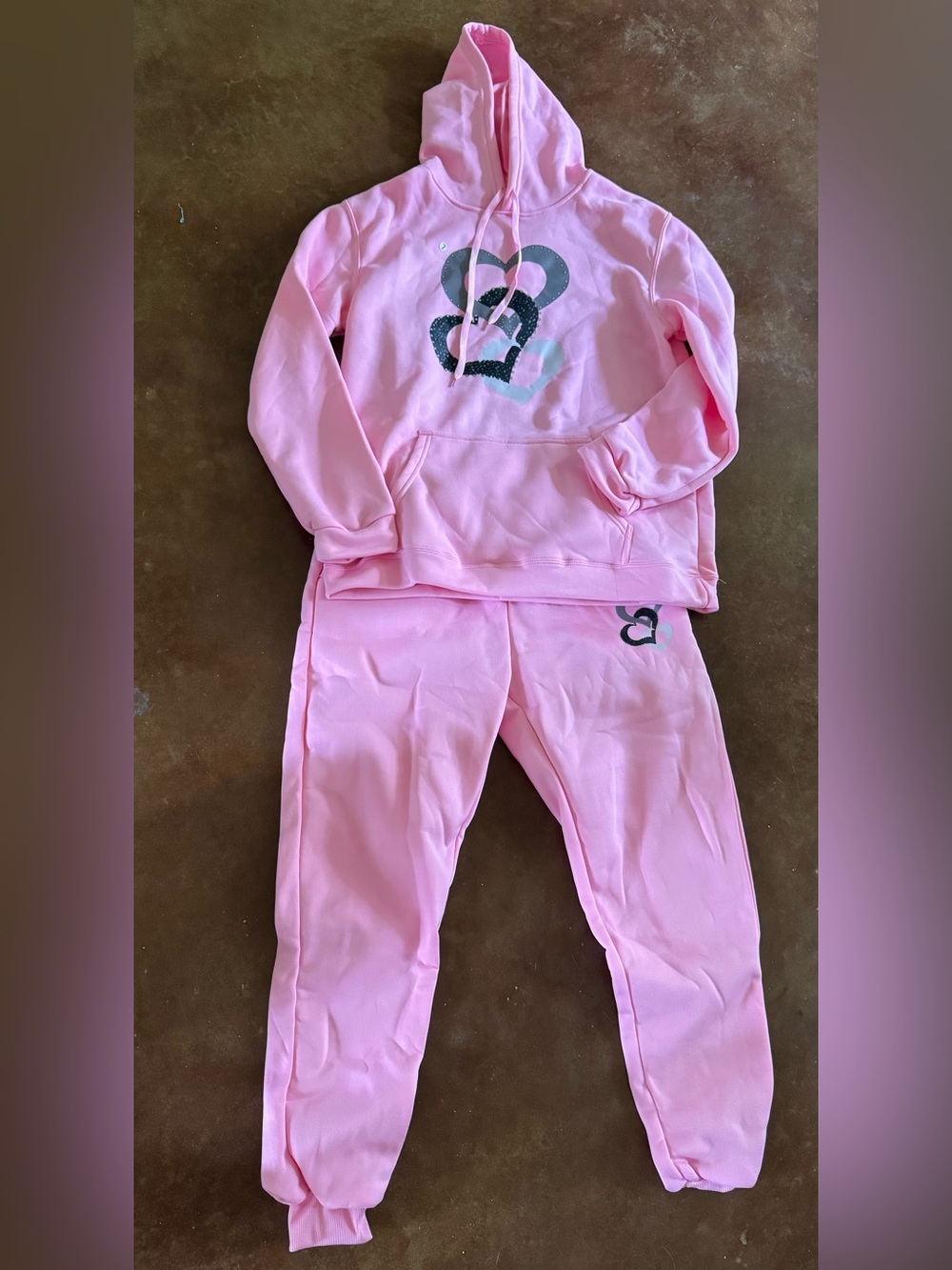 NWOT Pink Heart Graphic Hoodie & Joggers Set